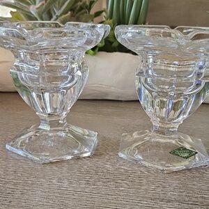 Clear Crystal Glass Candlestick Pair - Elegant Home Accents